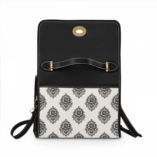 Bolso bandolera de lona impermeable Veiled Rose Nior - Damasco blanco y negro