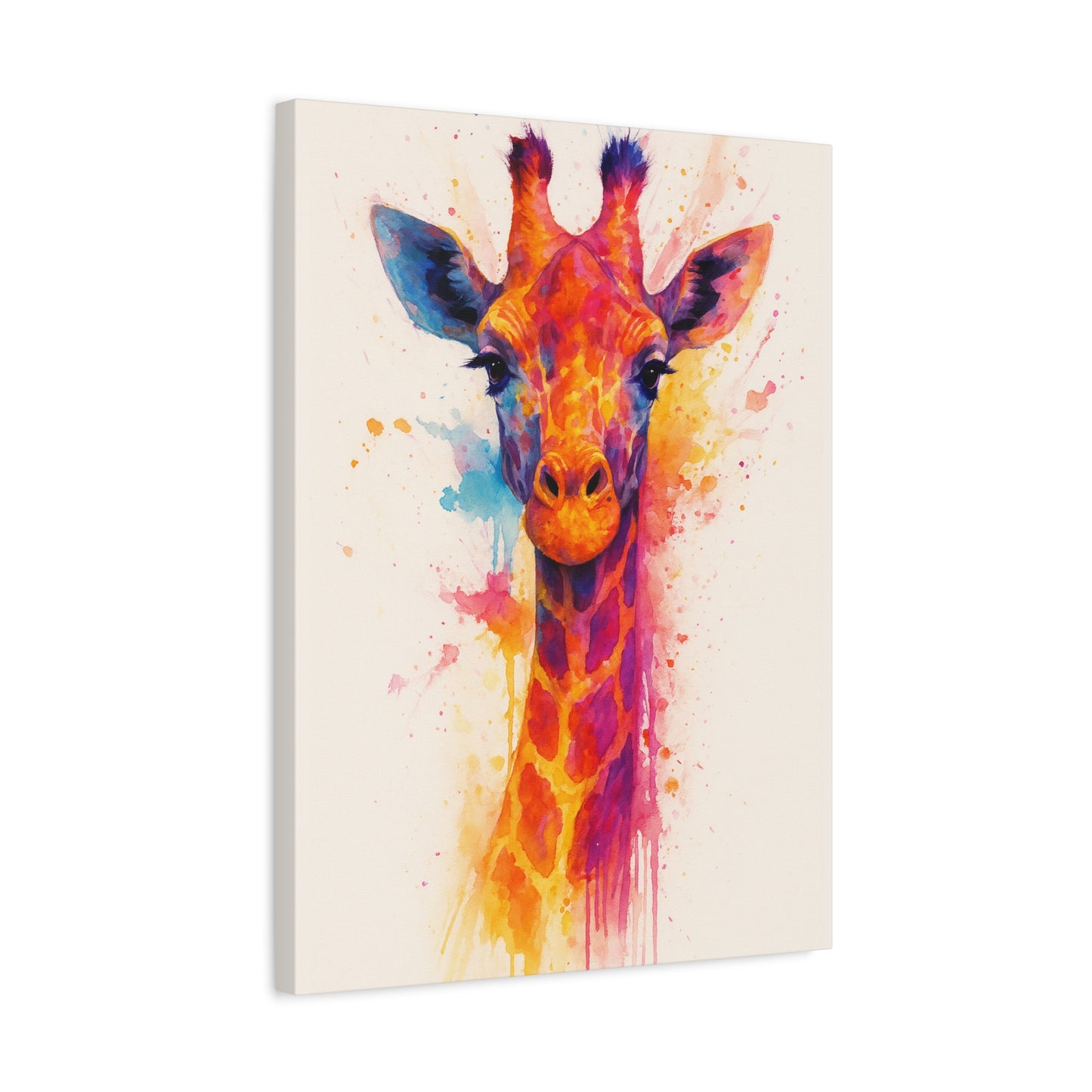 Lámina de lienzo de jirafa en acuarela colorida — Vibrante arte de pared de animales
