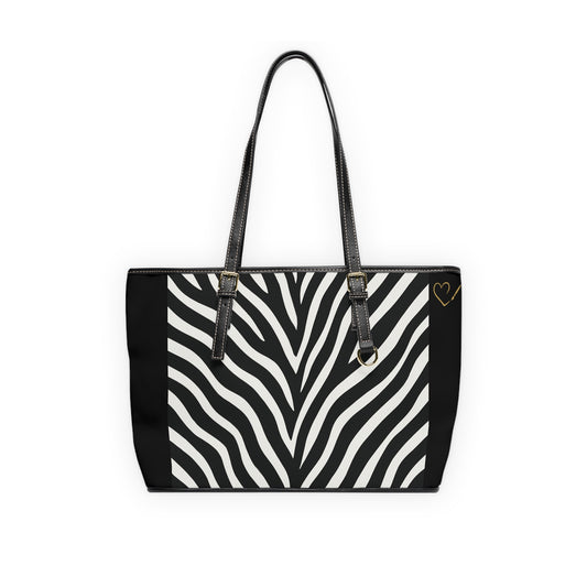 Zebra Print PU Leather Shoulder Bag — Black & White Animal Print Tote