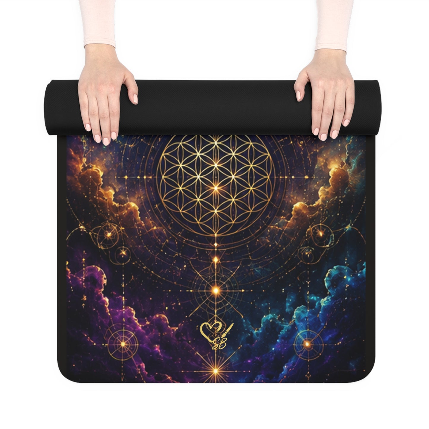 Astral Lotus Rubber Yoga Mat — Cosmic Sacred Geometry Non-Slip Mat
