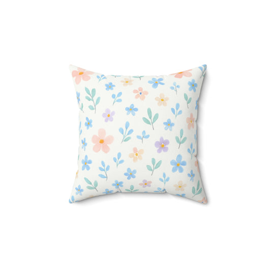 Floral and Blue Woodland Friends Country Chic Faux Suede Square Pillow-