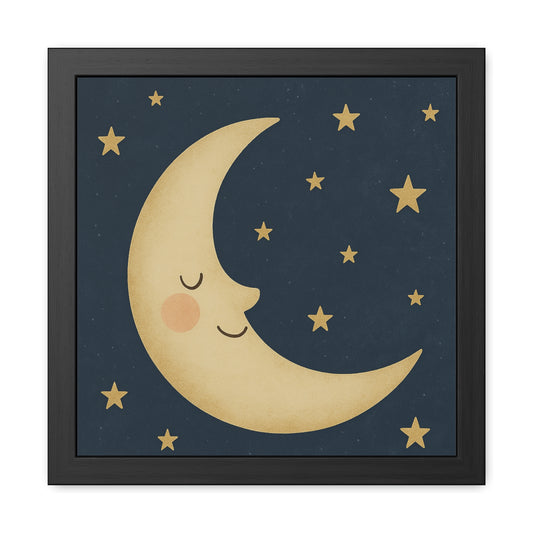 To the Moon & Stars Framed Poster — “Blushing Moon” Celestial Dreams Nursery Wall Art