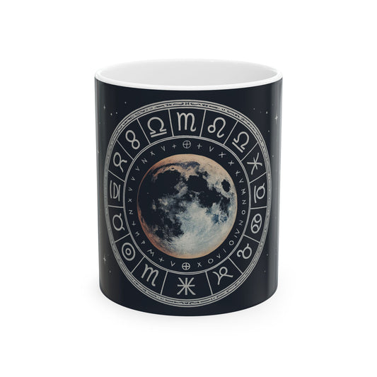Taza de cerámica Eclipse Lunar — Taza de café de astrología de fases lunares del zodiaco (325 ml, 444 ml)