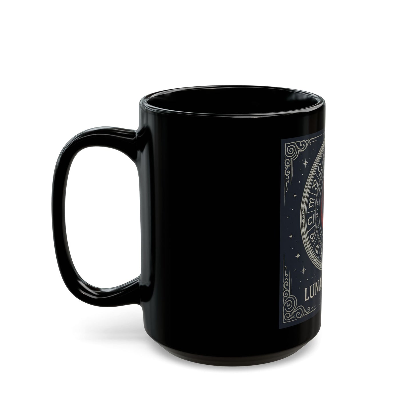 Taza Negra Eclipse Lunar — Taza de Café con Rueda del Zodíaco Astrológico (325 ml/444 ml)