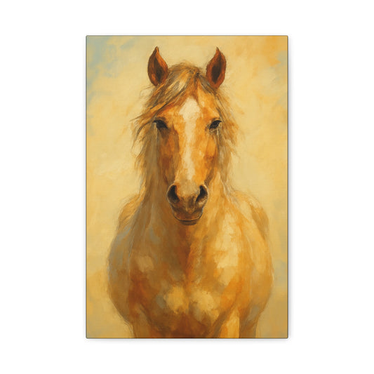 Retrato de caballo dorado en lienzo - Cuadro decorativo mate estirado