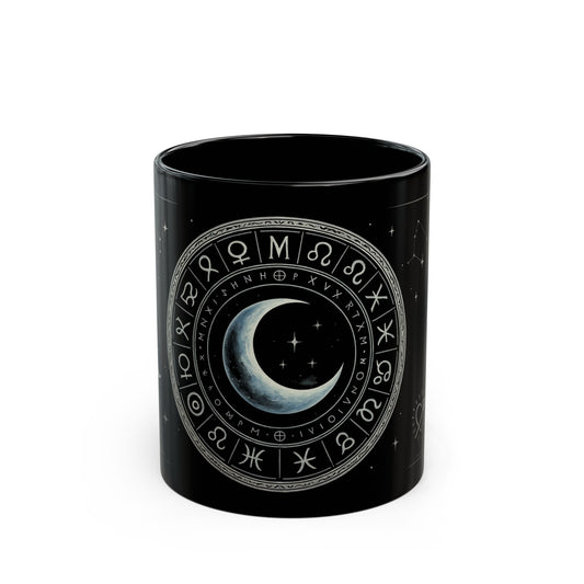 Taza negra Luna Creciente 1 — Taza de café con símbolos del zodiaco