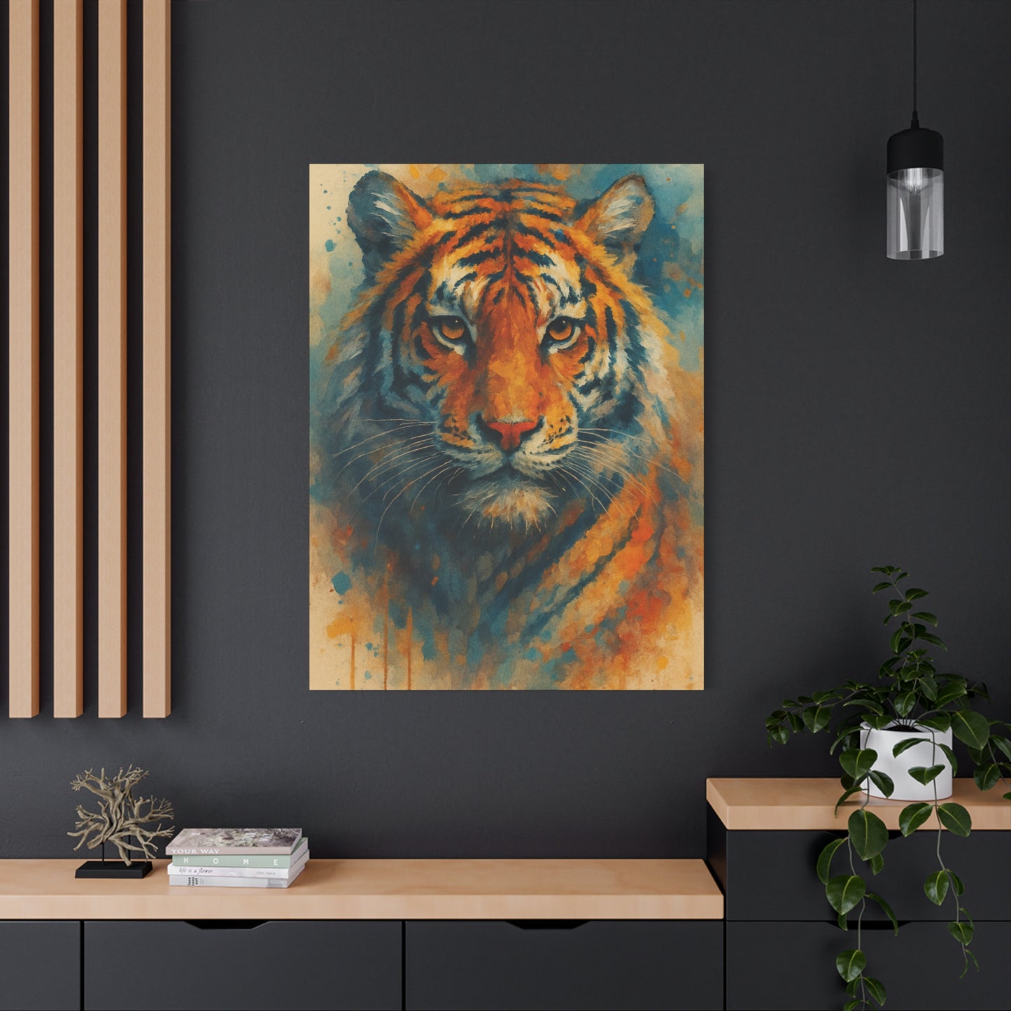 Tigger -Bold Colorful Abstract Animal Acrylic Ink Matte Canvas (Stretched)