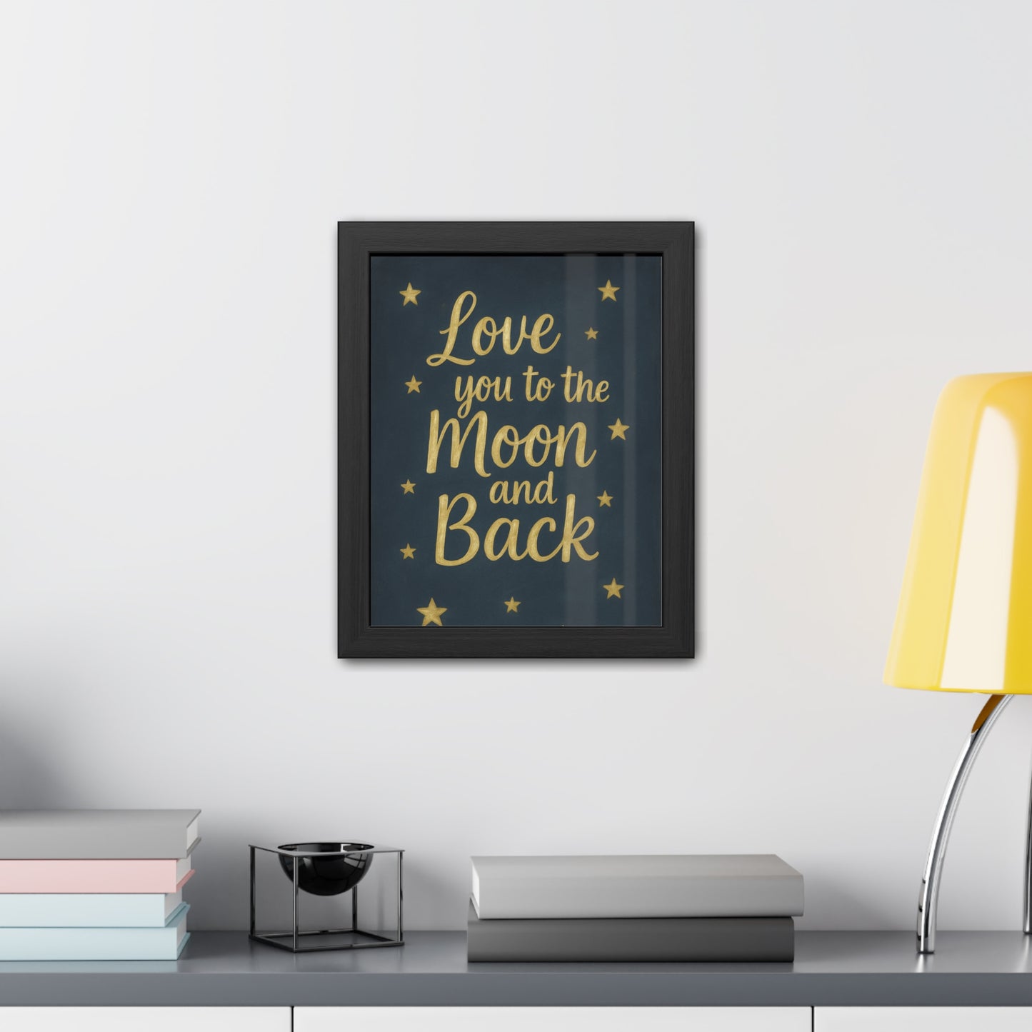 To the Moon and Back-Framed Poster - Gold Script Wall Art (Nursery, Baby Shower, Romantic Gift)-Celestial Dreams