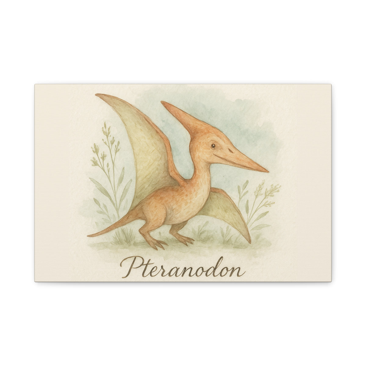 Pteranodon Canvas Wall Art — Whimsical Watercolor Dinosaur Nursery Print