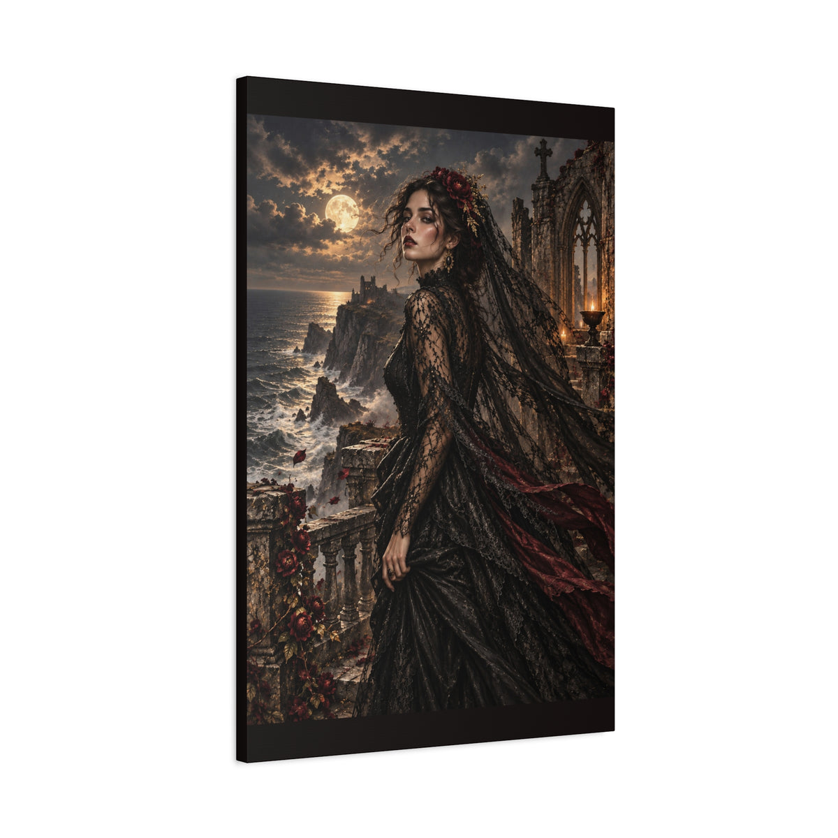 Gothic Moonlight Lady -Edge of Midnight-Matte Stretched Canvas Art