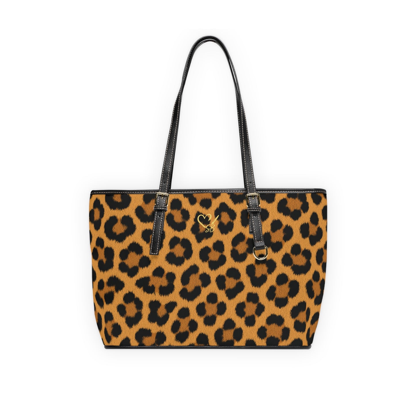 Leopard print PU leather shoulder bag front view – chic animal print everyday tote by the Soulful Brush
