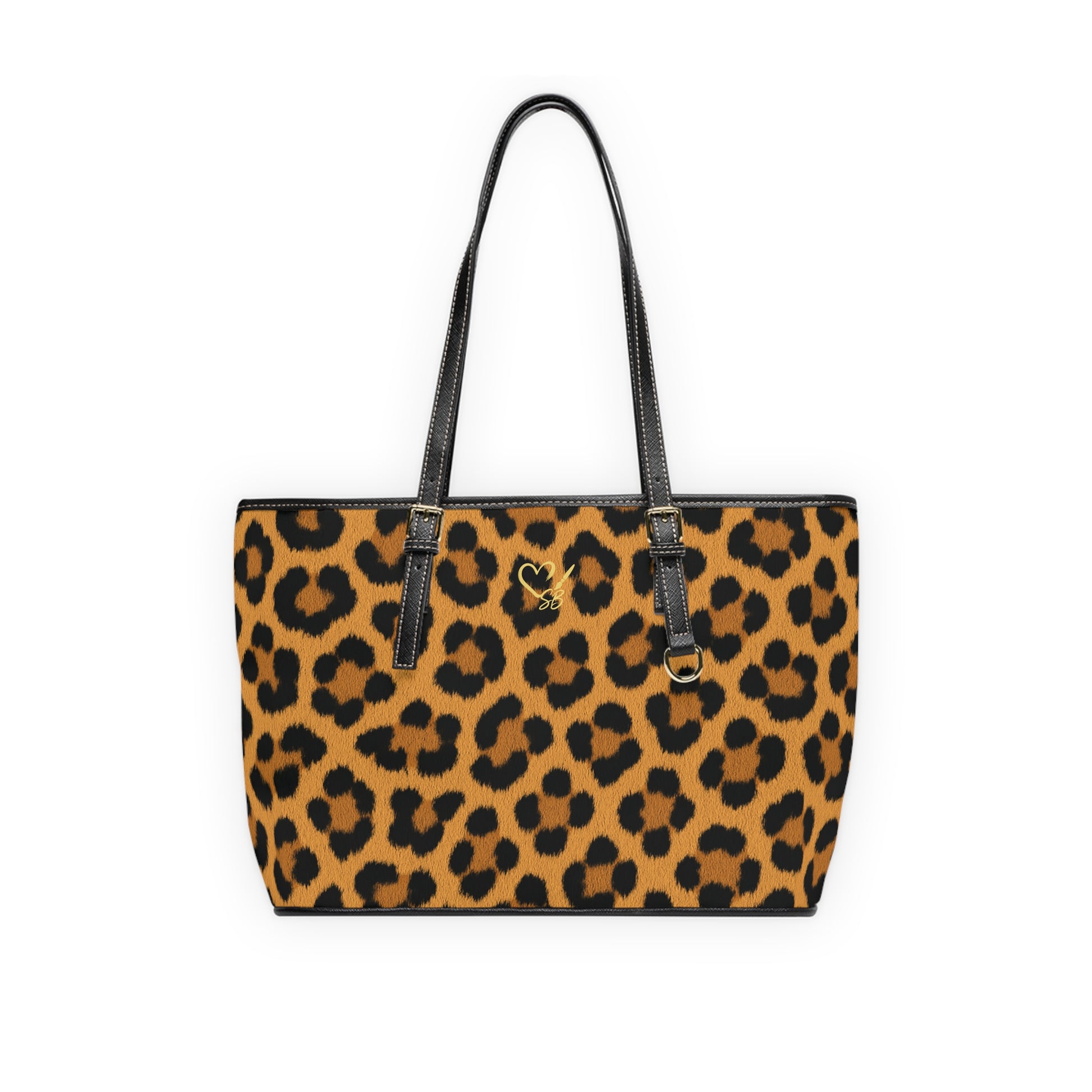Leopard print PU leather shoulder bag front view – chic animal print everyday tote by the Soulful Brush
