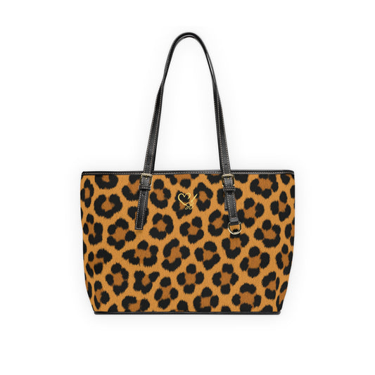 Leopard print PU leather shoulder bag front view – chic animal print everyday tote by the Soulful Brush
