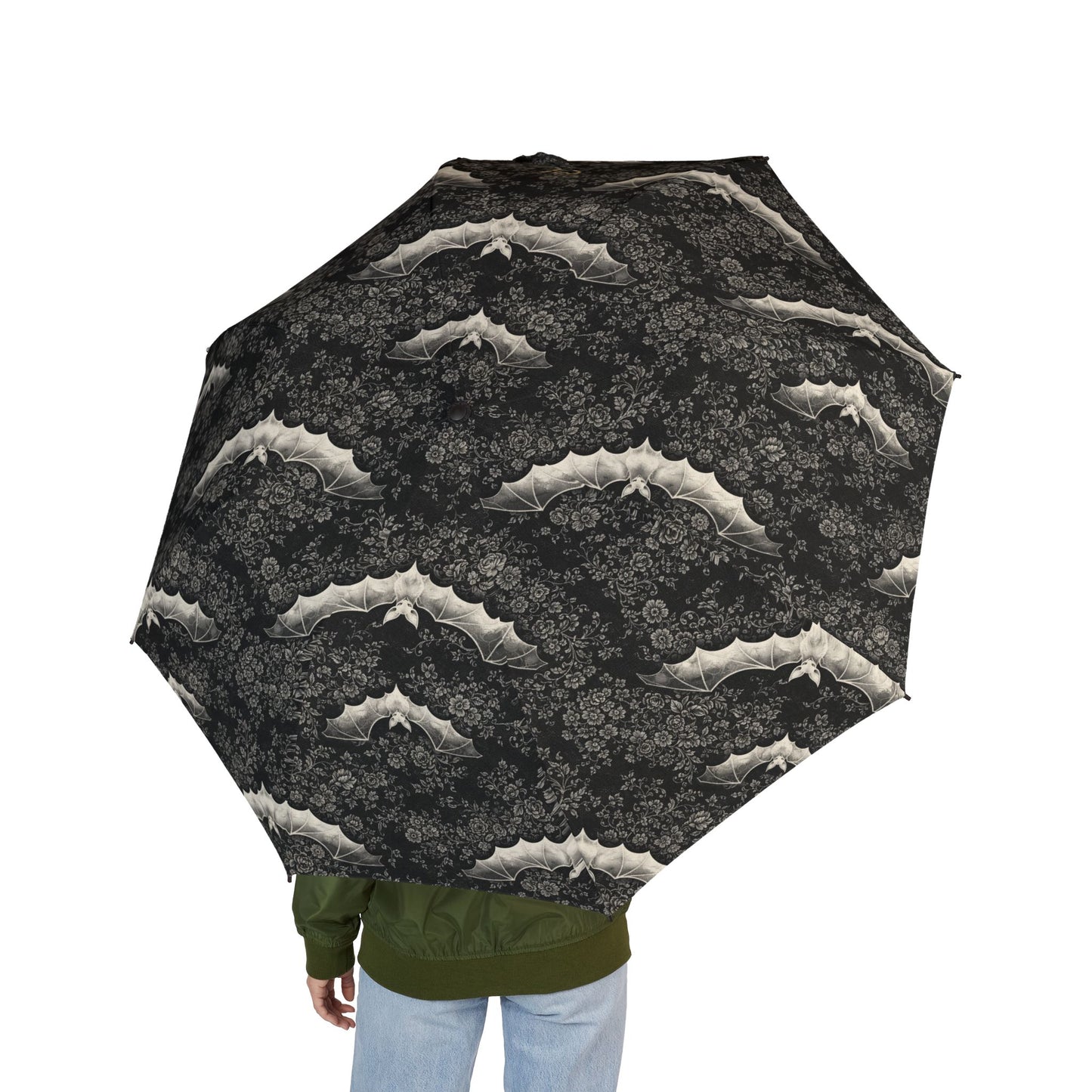 Foldable Umbrella – Gothic Bat Wing Pattern, Compact Semi-Automatic Travel Umbrella