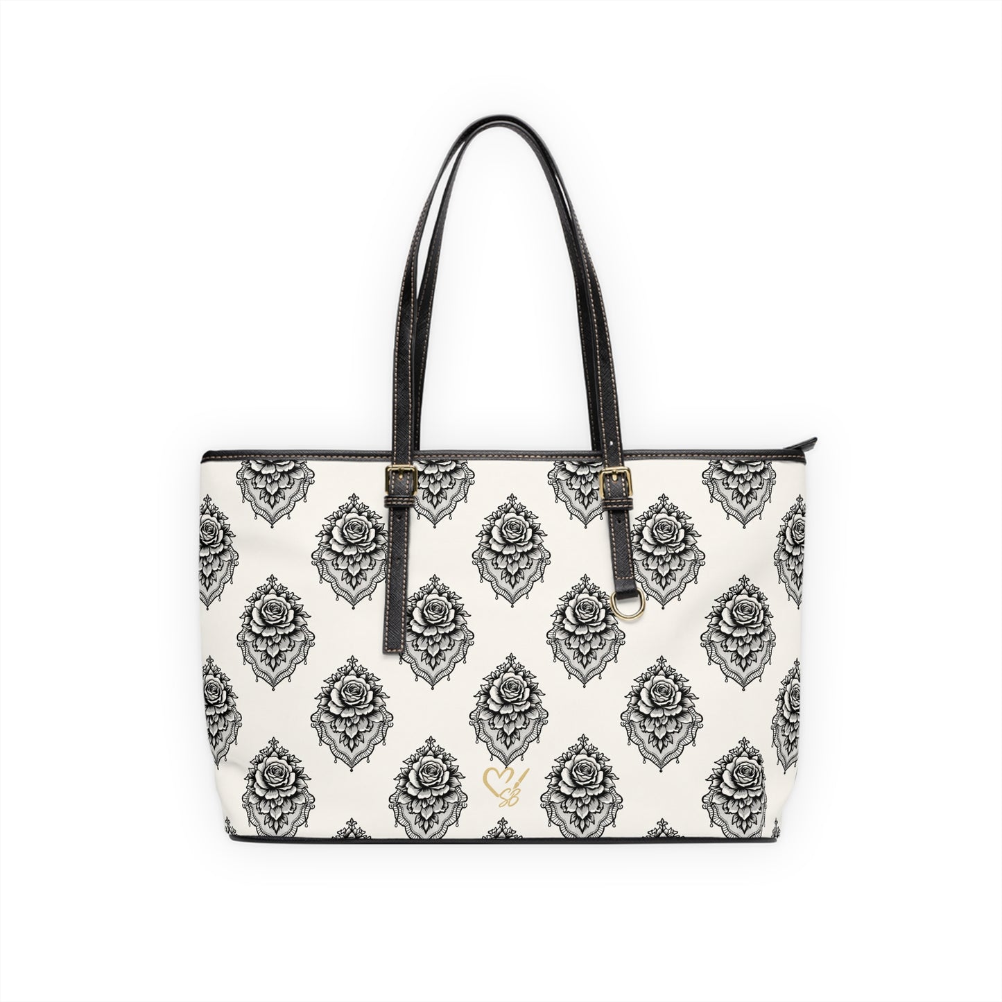 Rosa Velada - Bolso de hombro de piel sintética — Elegante bolso tote blanco y negro