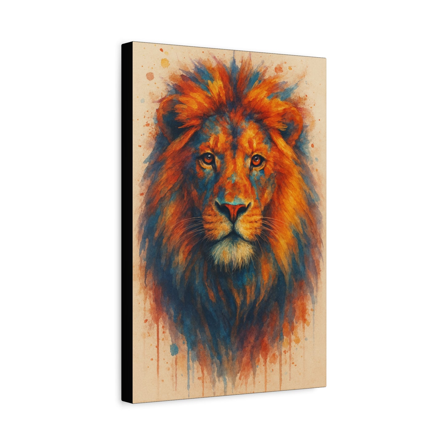 Lion-Bold Colorful Abstract Animal Acrylic Ink Matte Canvas (Stretched)