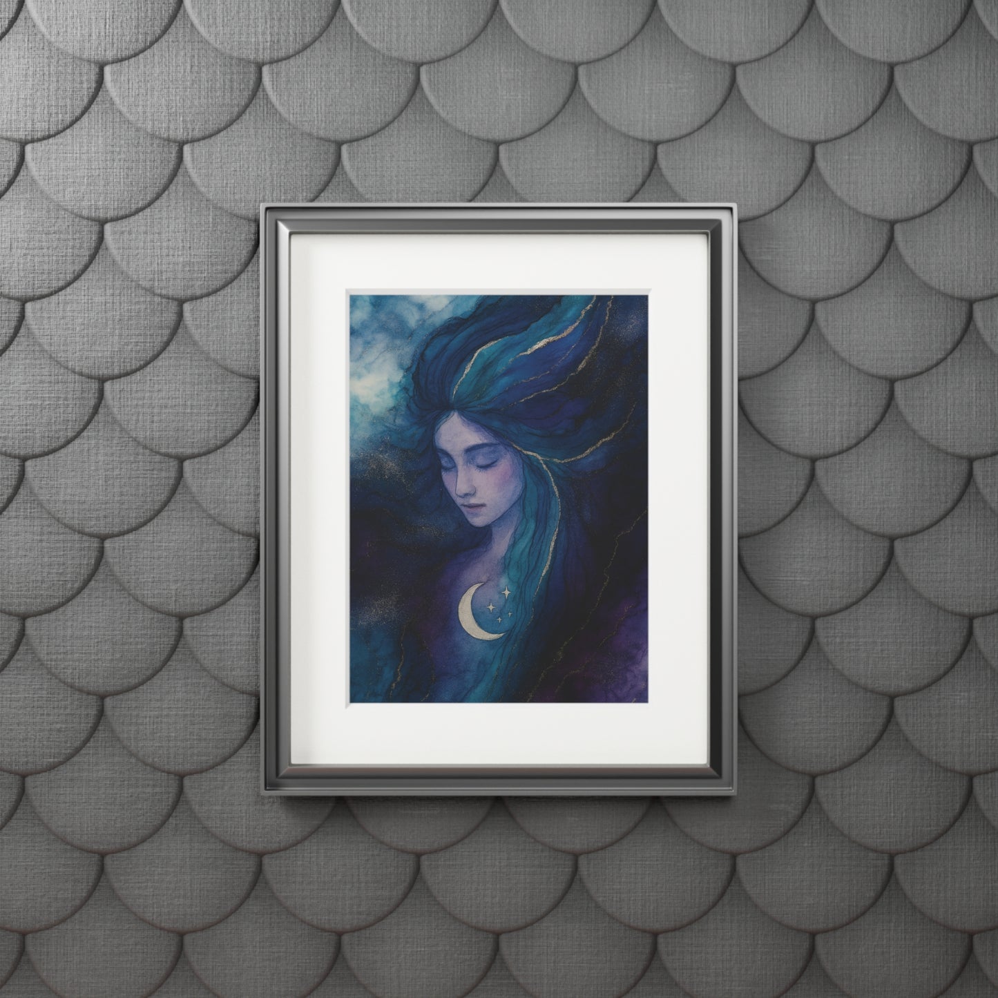 Moon Goddess -Fine Art Prints - Goddess Series Alcohol Ink Style Passepartout Paper Frame