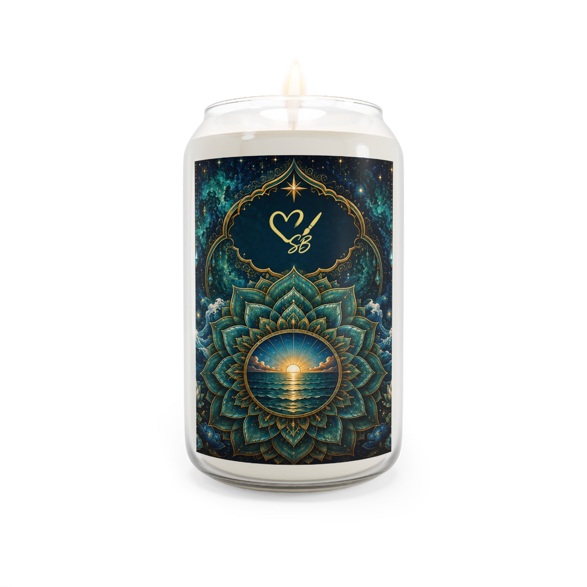 Ocean Serenity Mandala Soy Candle — 13.75oz Scented Jar