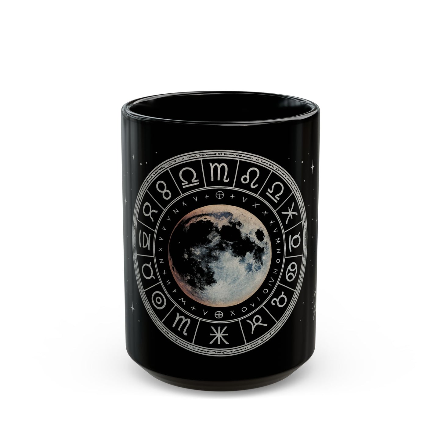 Taza de cerámica Luna Llena — Taza de café Rueda Astrológica (325 ml y 444 ml)