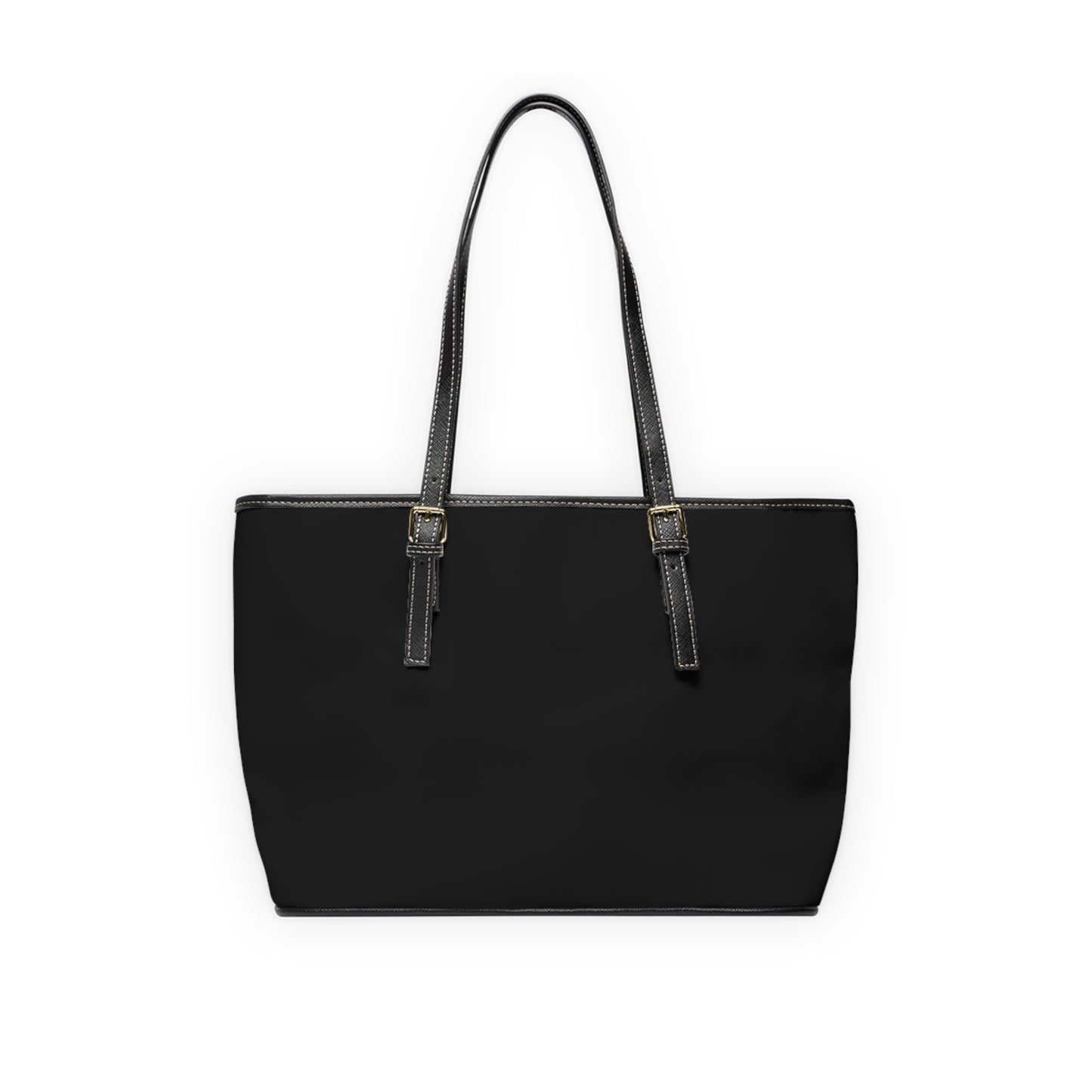 Michelle PU leather tote bag 16x10 back view – minimalist black gold line PU leather shoulder handbag by the Soulful Brush
