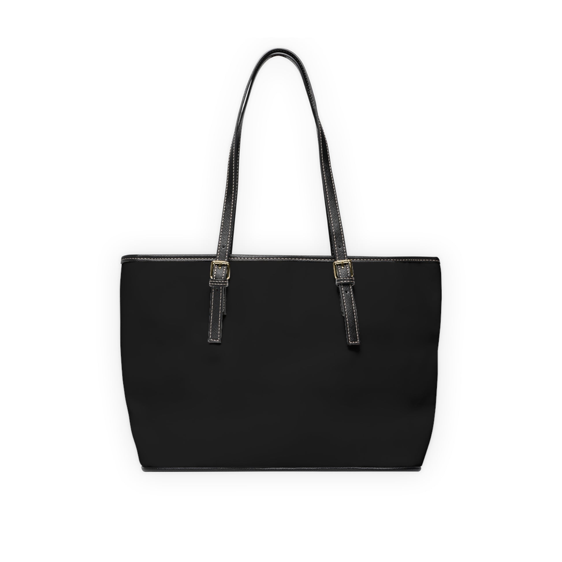 Michelle PU leather tote bag 16x10 back view – minimalist black gold line PU leather shoulder handbag by the Soulful Brush
