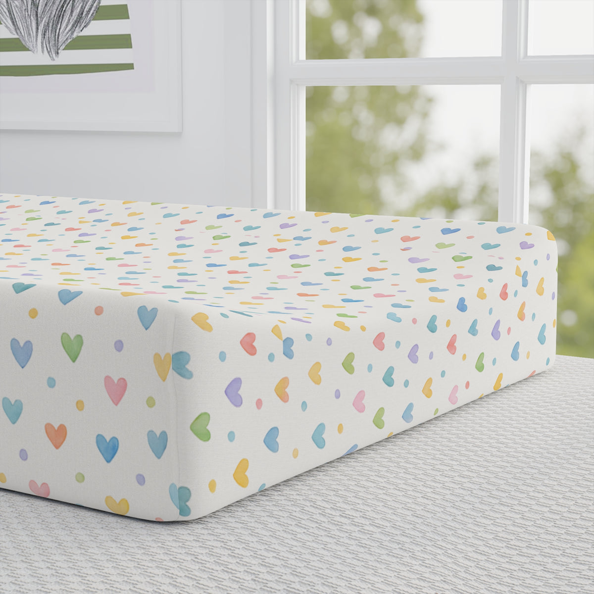 Woodland Friends Baby Changing Pad Cover — Pastel Hearts Nursery