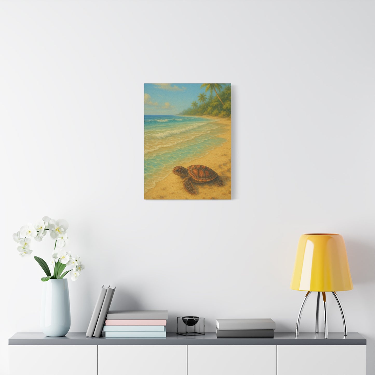 Lienzo de pared tortuga marina para playa — Decoración tropical costera para guardería
