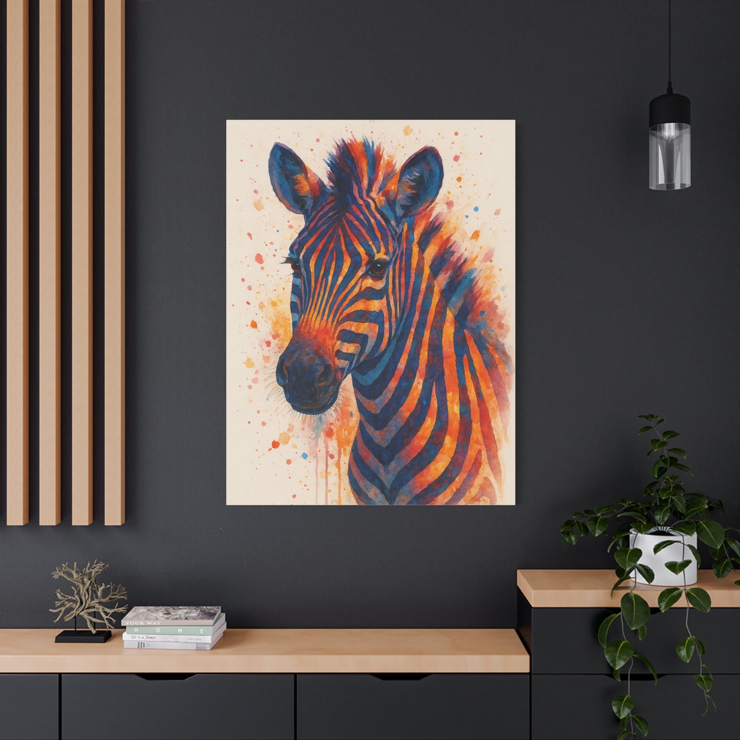 Zebra-Bold Colorful Abstract Animal Acrylic Ink Matte Canvas (Stretched)