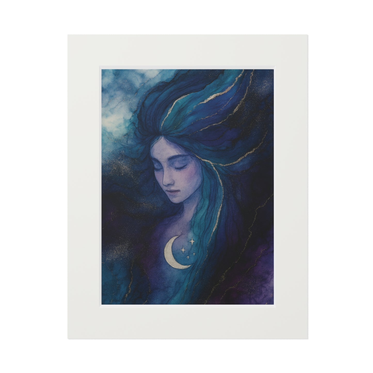 Moon Goddess -Fine Art Prints - Goddess Series Alcohol Ink Style Passepartout Paper Frame