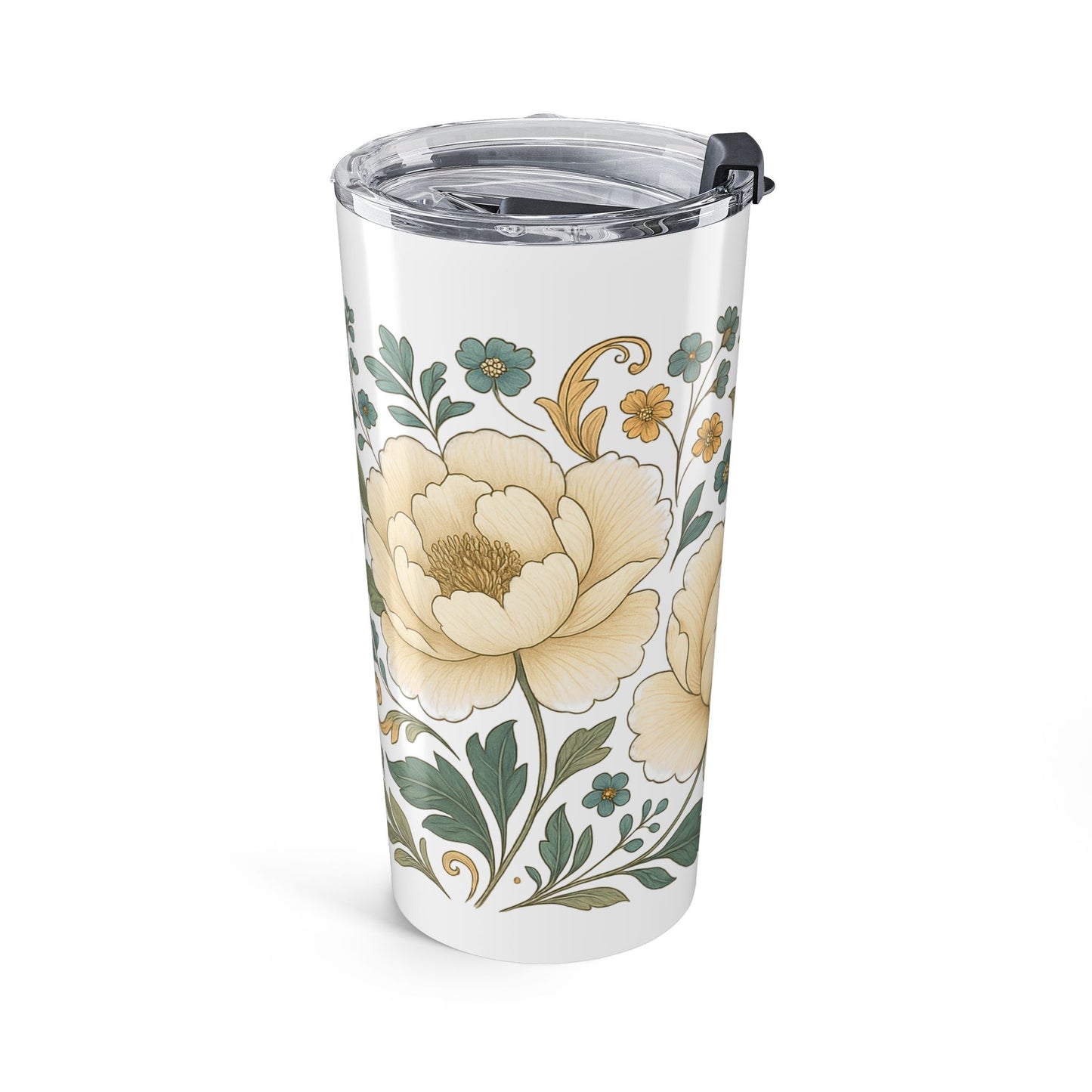 Vintage Cream Peony Travel Cup-20oz Floral Tumbler