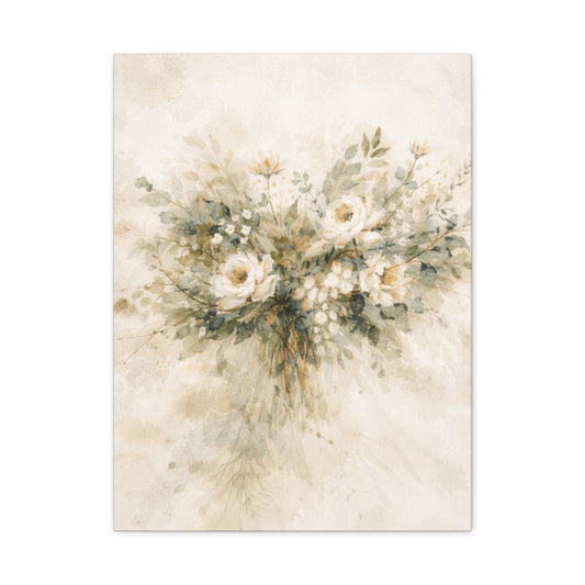 Lienzo estampado floral de acuarela neutra — Arte de pared suave de ramo vintage