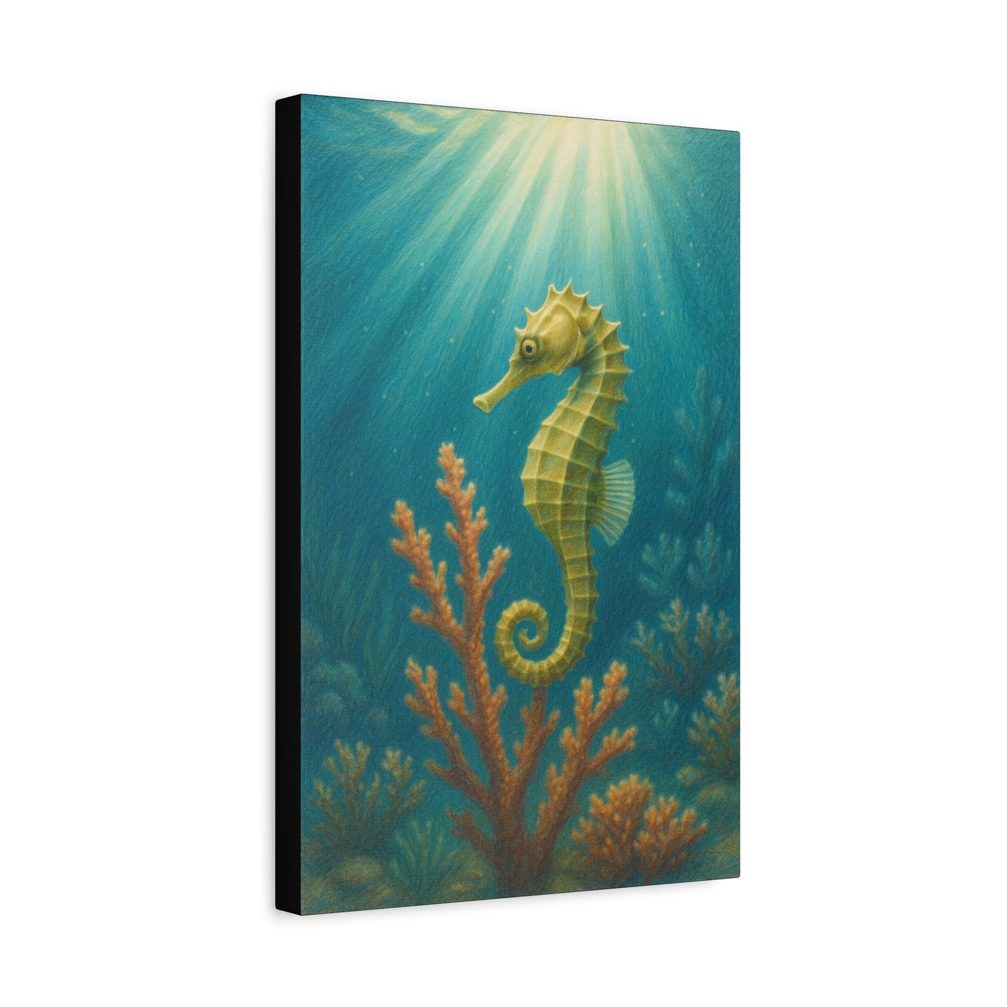 Lámina artística de caballito de mar con paspartú — Lámina artística náutica para pared