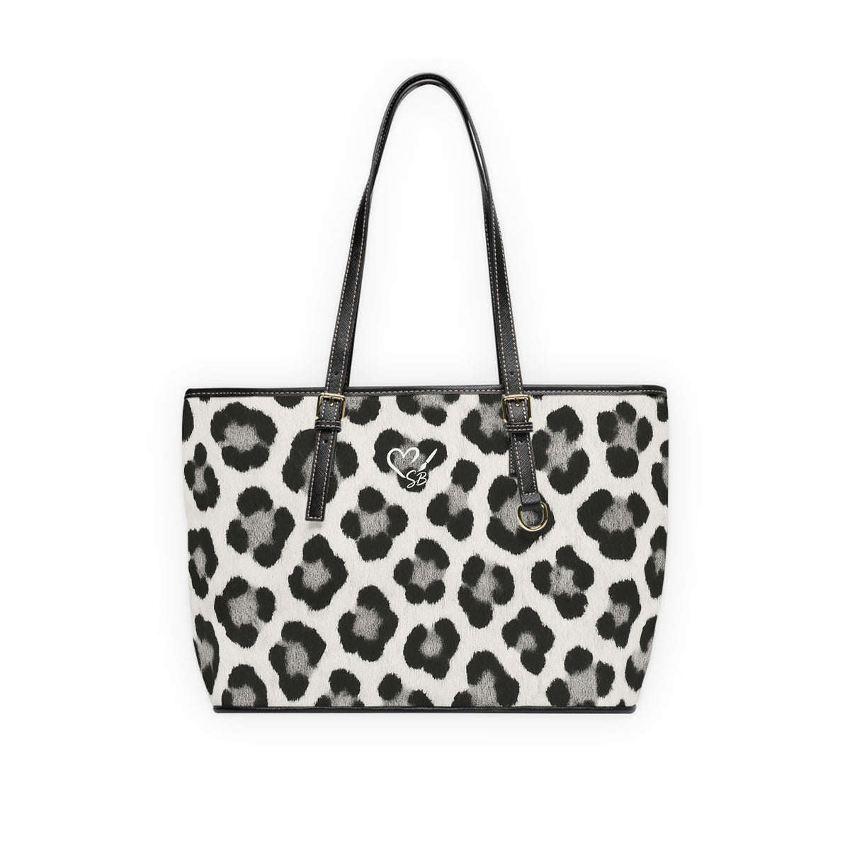 Leopard Print PU Leather Shoulder Bag — Black & White Animal Print Tote