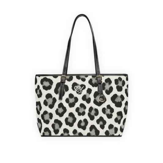 Leopard Print PU Leather Shoulder Bag — Black & White Animal Print Tote