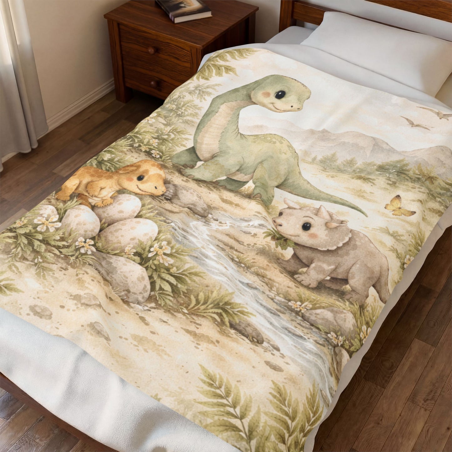 Dino Nursery Velveteen Plush Blanket – Cute Baby Dinosaur Minky Throw for Newborns & Toddlers