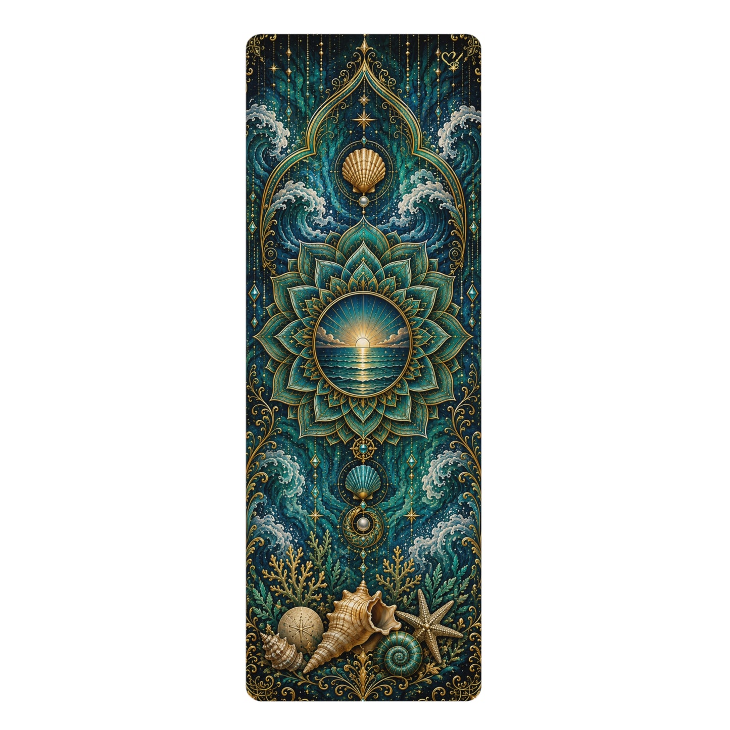 Bohemian Ocean Mandala Rubber Yoga Mat — Seashell Spiritual Beach-Themed Practice Mat