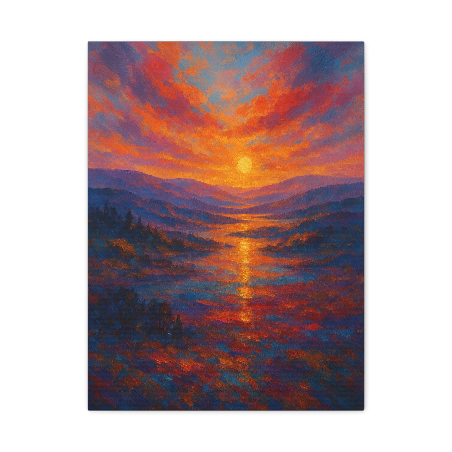 Sunset Over Mountains Canvas Wall Art — Vibrant Sunset Landscape Matte Canvas