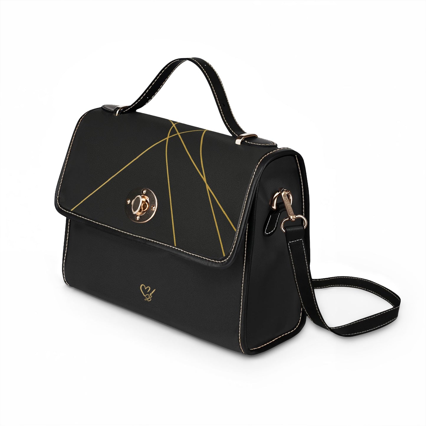 Michelle canvas bag side view – black waterproof canvas tote with PU leather handles and adjustable shoulder strap by the Soulful Brush
