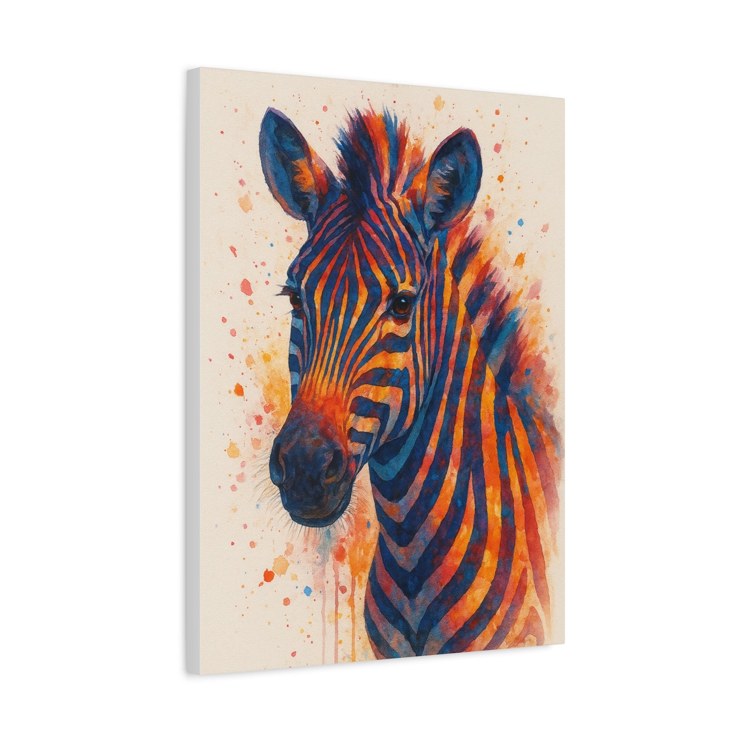 Zebra-Bold Colorful Abstract Animal Acrylic Ink Matte Canvas (Stretched)