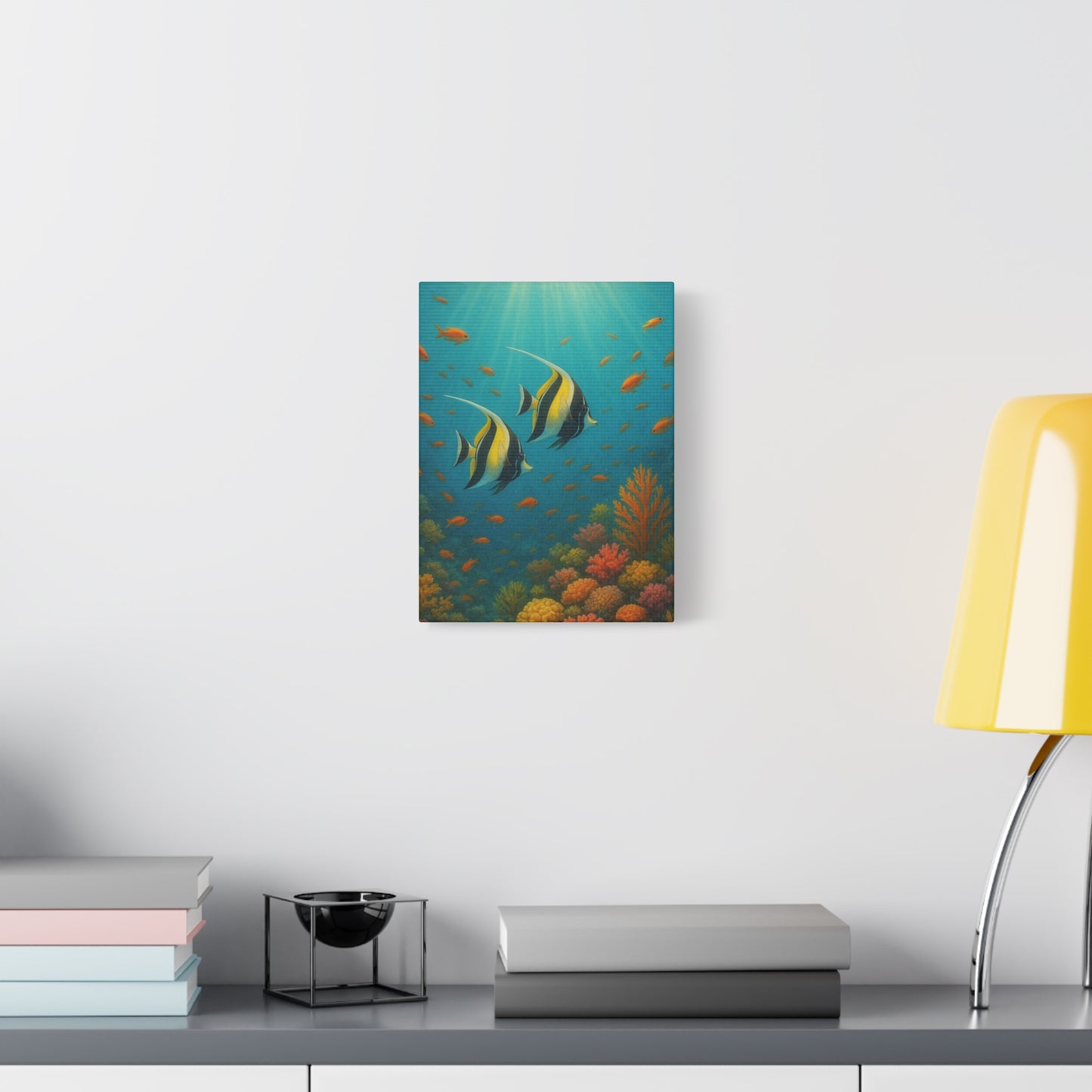 Lienzo Decorativo Arrecife de Coral Submarino — Arte de Pared de Pez Ángel Tropical