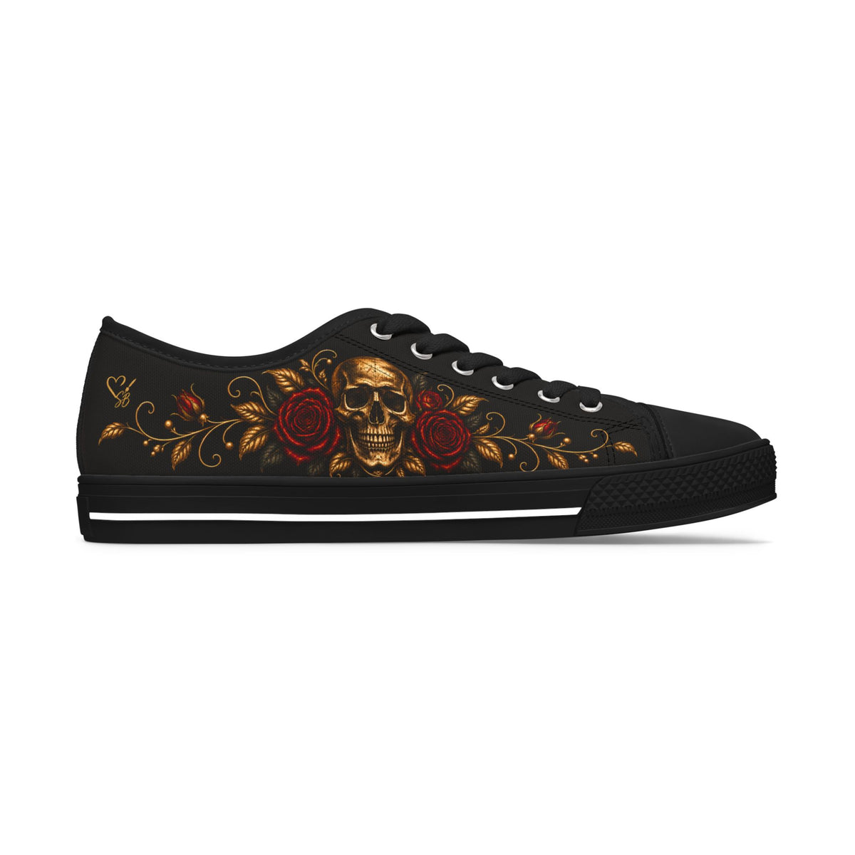 Skull & Roses Low Top Sneakers —Velvet Mourning- Women's Gothic Casual Shoes