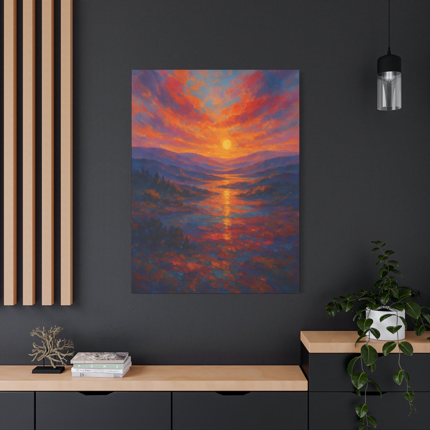 Sunset Over Mountains Canvas Wall Art — Vibrant Sunset Landscape Matte Canvas
