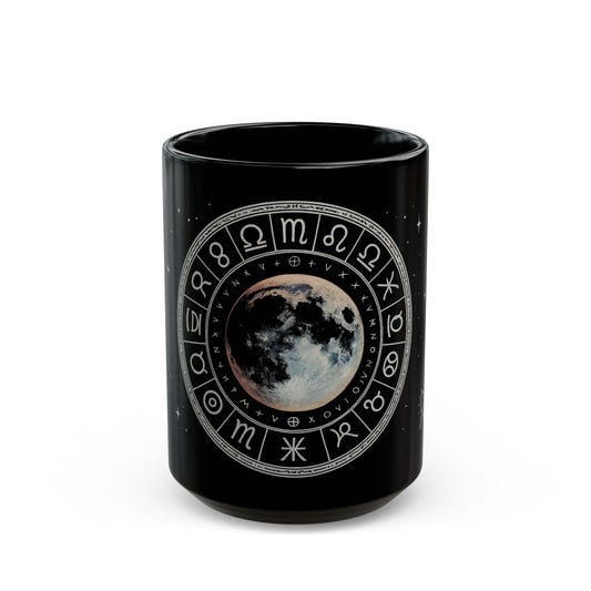 Taza de cerámica Luna Llena — Taza de café Rueda Astrológica (325 ml y 444 ml)
