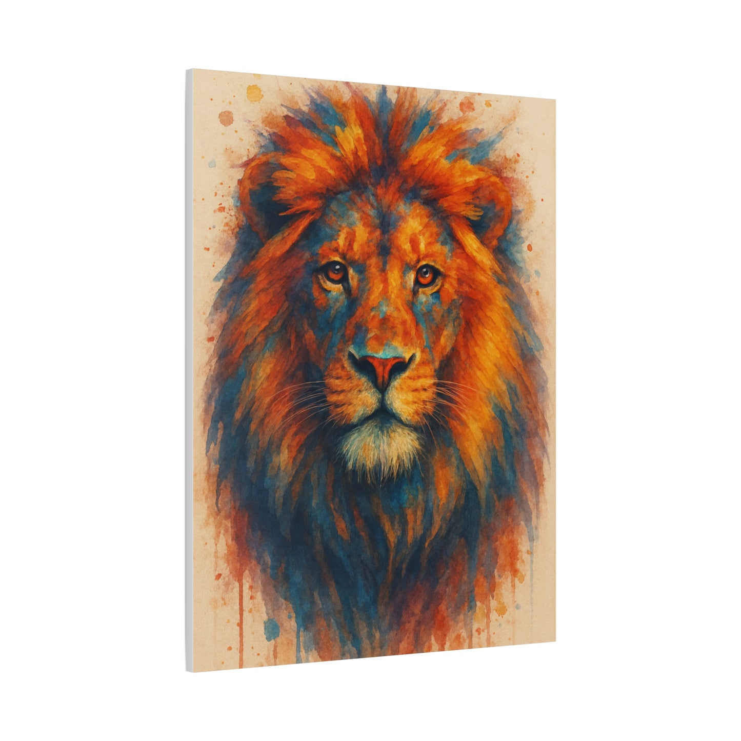 Lion-Bold Colorful Abstract Animal Acrylic Ink Matte Canvas (Stretched)