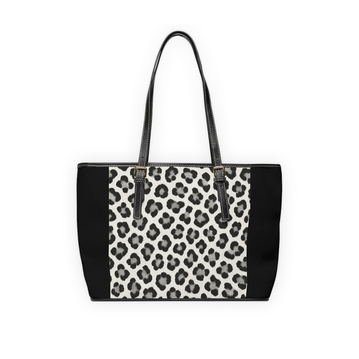 Bolso de hombro de piel sintética negra y leopardo de las nieves
