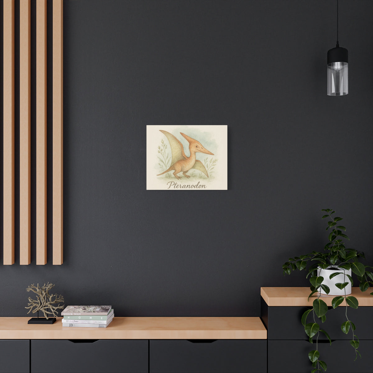 Pteranodon Canvas Wall Art — Whimsical Watercolor Dinosaur Nursery Print
