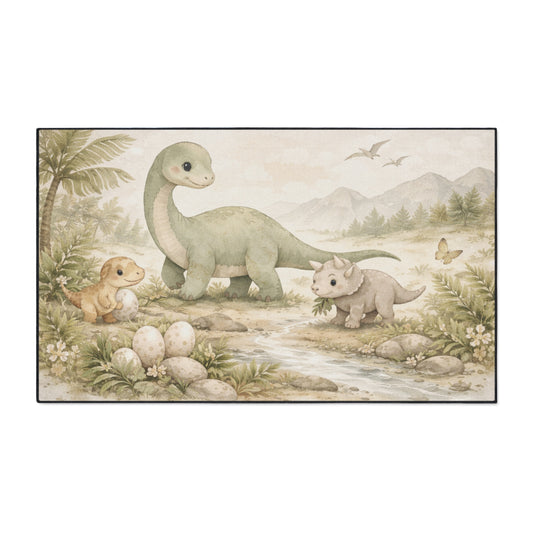 Dinosaur Nursery Area Rug — Vintage Pastel Brachiosaurus & Friends Playroom Decor