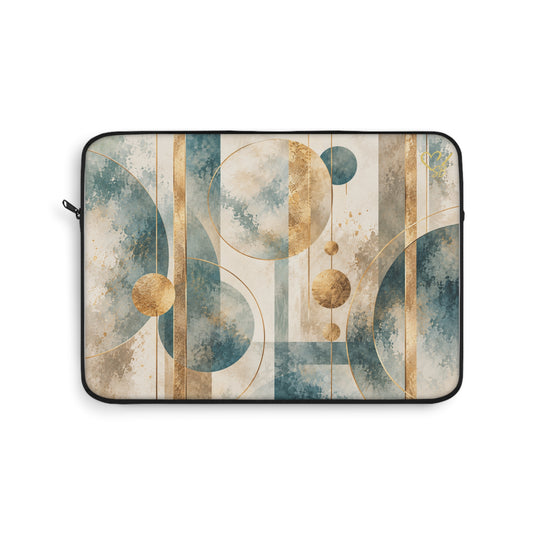 Abstract Geometric Laptop Sleeve — Blue & Gold Modern Art