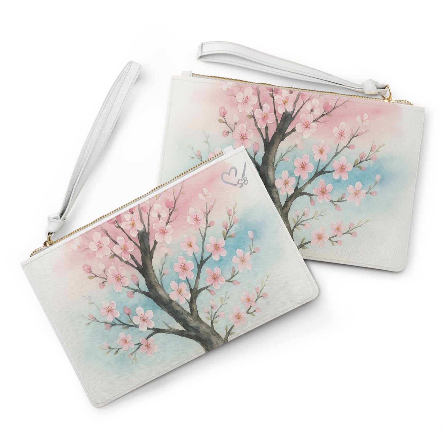 Cherry Blossom Clutch Bag — Echoes of the Masters Collection — Watercolor Floral Wristlet