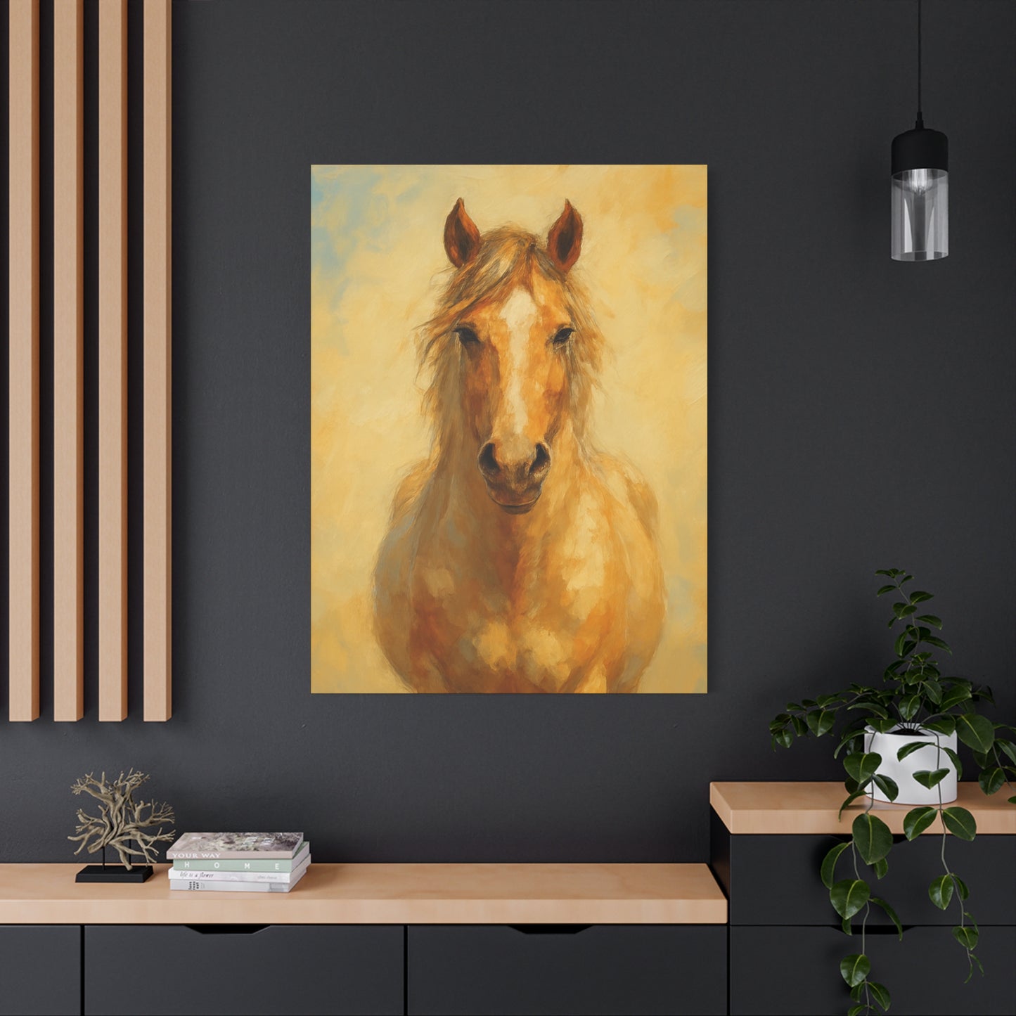 Retrato de caballo dorado en lienzo - Cuadro decorativo mate estirado
